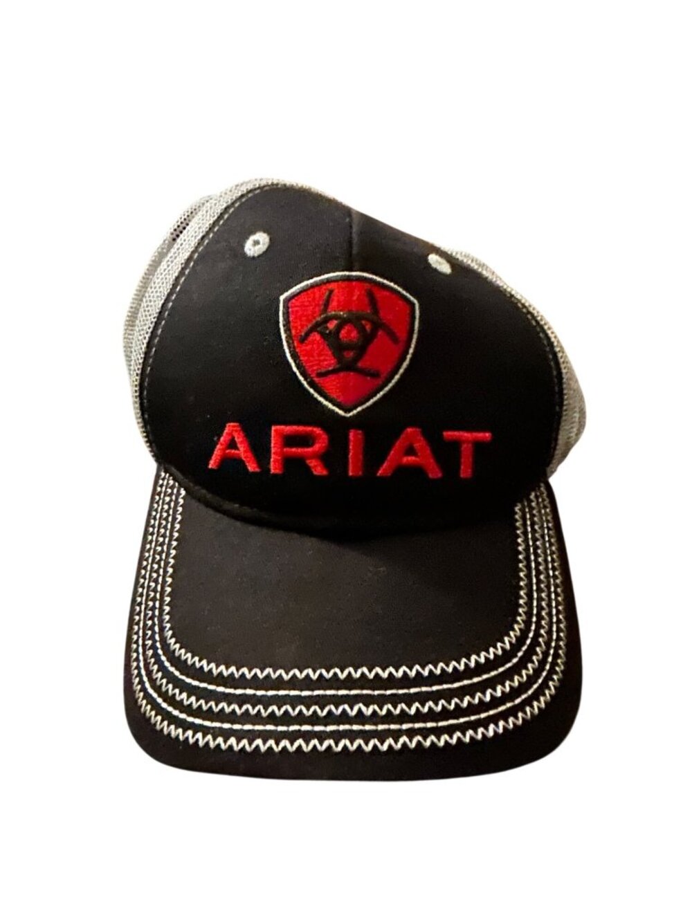 Ariat Black & Gray Mesh Trucker Cap With Red Logo Adjustable Unisex Western Styl